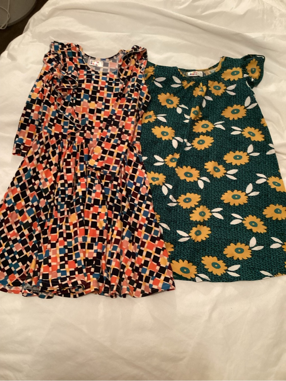 Dot Dot Smile Green Sunflower Dress and Multicolor Geo Knit Dress set of dresses